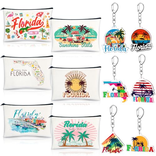6 Sets Florida Souvenir Gifts,6Pcs Florida Cosmetic Bag,6Pcs Florida Souvenir Keychain for Women Travel Gift, Daily Use Christmas Party Gifts(Florida)