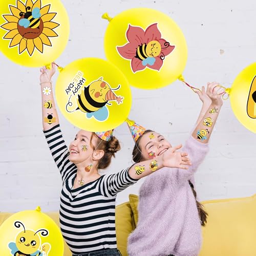 72 PCS Bee Party Favors ? 48 Pre-Cut Temporary Tattoos & 24 Bee Punch Balloons Themed Birthday Party Decorations Supplies Favors Gifts Goodie Bag Fillers Classroom Rewards for Boys Girls