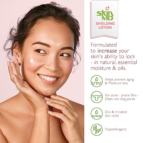 Skin MD Shielding Lotion Hydrating Body Lotion for Sensitive Skin with Dispenser | Non-Greasy, Fast-Absorbing Moisturizer with Plant-Based Ingredients, Eczema & Psoriasis Relief - 4oz 3-Pack