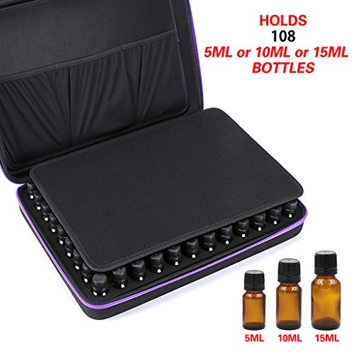 Hipiwe 108 Essential Oils Carrying Case Holds 5ml, 10ml, 15ml Bottles Hard Shell Exterior EVA Essential Oils Storage Organzier Bag with Foam Insert and Carrying Handle