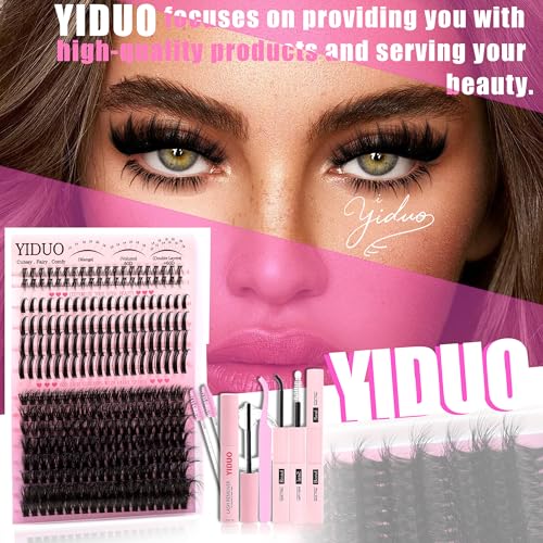 60D Volume Lash Clusters Kit with Long 14-16mm Lashes Spikes+Bottom Clusters Eyelash Extension Kit 280Pcs D-curly Wispy Individual Lash Extensions Kit DIY Spiky Lash Bond and Seal by YIDUO
