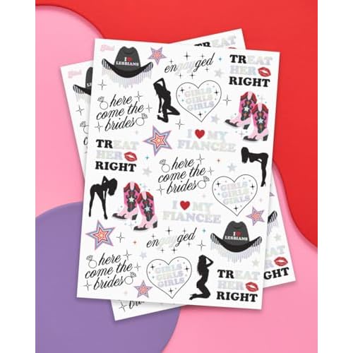 xo, Fetti Bride Pride Bachelorette Temporary Tattoos - 52 Glitter Styles | Mrs and Mrs Bach Party Decoration, Pridesmaid Favor, Bride to Be Gift + LGBTQ Rainbow Bridal Shower