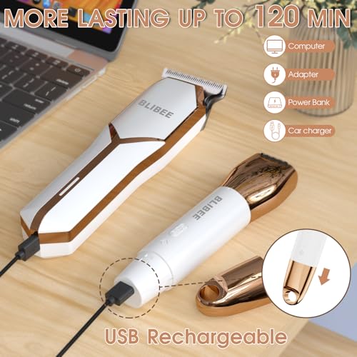 Bikini Trimmer & Hair Clippers for Women - Waterproof Electric Razor and 4 in 1 Bikini Shaver Set, Deluxe Hair Trimmer, Wet/Dry Body Shaver for Nose Eyebrows Beard Pubic Hair, White