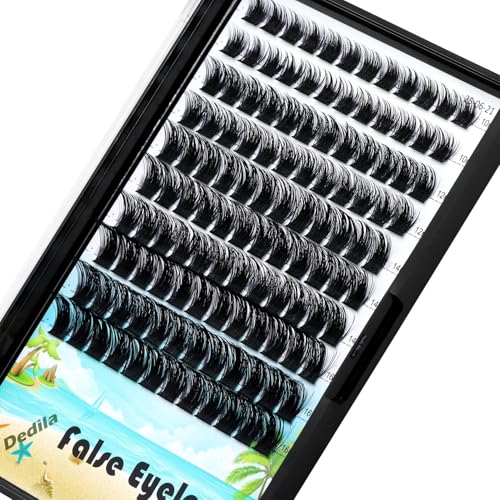 Large Pack 8-20mm to Choose D Curl Cluster Eyelash Extensions D Curl Wide Stem Individual False Eyelashes Dramatic Volume Eye Lashes Set Home DIY Lashes (Mixed 10-12-14-16mm Kit)