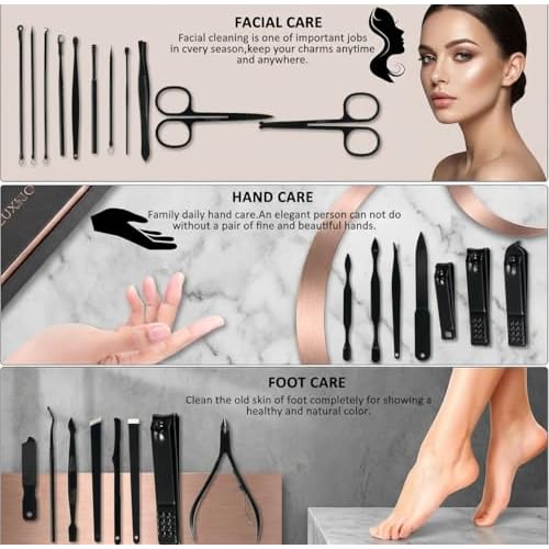 Manicure Set Professional Nail Clipper Kit-26 Pieces Stainless Steel Manicure Kit,Nail Care Tools with Luxurious Travel Case (Brown)