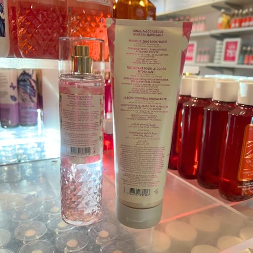 Bath & Body Works GINGHAM GORGEOUS Fine Fragrance Mist & Moisturizing Body Wash 2-piece Gift Set with a Red Bow for Holiday ? Full Size