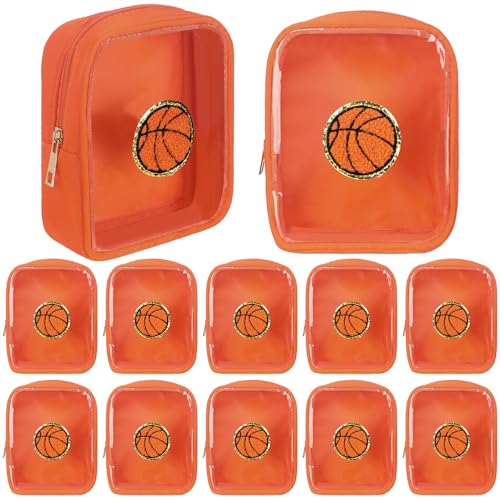 Reginary 12 Pcs Basketball Party Favors Basketball Makeup Bags Bulk with Chenille Patch Valentine Team Gifts Waterproof Travel Size for Women