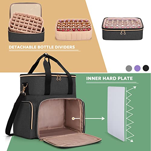 LUXJA Nail Polish Organizer Holds 70 Bottles and a Nail Lamp, Nail Polish Case with 2 Removable Bags and Tools Storage Pockets (Patent Pending), Black