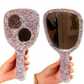 Bling Bling Handheld Mirror - HD Portable Compact Makeup Mirror with Rhinestone Accents - Luxury Desktop Cosmetic Mirror Gift (Pink)