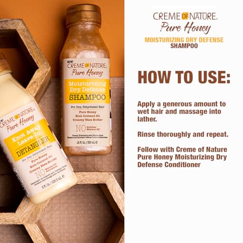Creme of Nature Pure Honey Shampoo with Coconut Oil & Shea Butter, 12.07 Fl Oz & Knot Away Leave In Detangler, 8 Oz