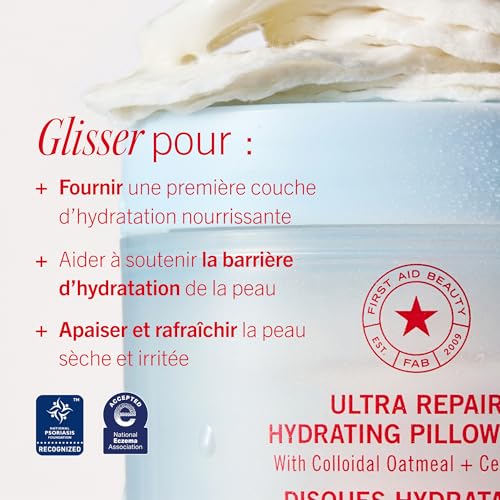 First Aid Beauty Ultra Repair Hydrating Pillow Pads - Soothing & Hydrating Face Pads with Colloidal Oatmeal & Ceramides, for Dry & Sensitive Skin, 60-Count