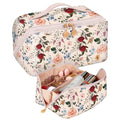 Bistup Makeup Bag Travel Cosmetic Bag Toiletry Make Up Bags Cute Women Large Capacity Big Medium Leather Flower Floral Aesthetic Girl Teen Teenage Foldable Expandable Open Flat Zip