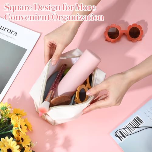 MAQUITA 10 Pcs Makeup Bags Pu Leather Cosmetic Bag, 7.1" x 2.6" x 3.9" inch Waterproof Versatile Portable Makeup Bag for Women Friends Daily Storage Cosmetic Organizer Travel Toiletry Case (Beige)