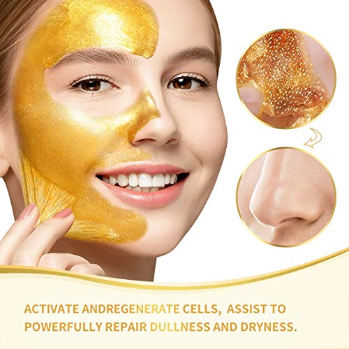 Blackhead Remover Mask, 24K Gold Peel Off Mask, Gold Facial Mask Anti-Aging, Deep Cleansing, Reduces Fine Lines£¦ Wrinkles Great for All Skin, With Blackhead Remover Extractor Tools Kit & Brush