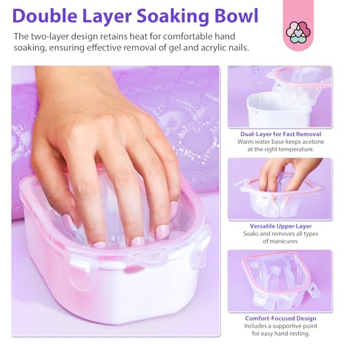 SAVILAND Nail Polish Remover Kit: Gel Nail Polish Remover with Cuticle Oil Nail Soaking Bowl Complete Removal Tools for Effective Removal of Gel Polish Acrylic Dip Powder Home Use 8.45 OZ