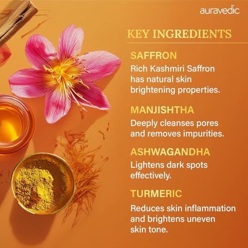 Auravedic Kumkumadi Oil & Skin Oil Combo | Saffron, Turmeric and Winter Cherry Infused Face Moisturizer | Hydrating & Moisturizing | for All Skin Types | 3.38Fl Oz (100ml)