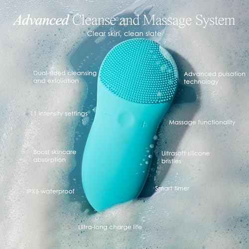 Cleo+ Sonic Facial Cleansing Brush by Project E Beauty | Daily Cleansing | Gentle Exfoliating | Wireless Portable Face Cleanser | Face Massager Wash Brush | Travel Size | Waterproof Soft Silicone