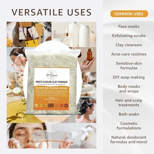 White Kaolin Clay Powder USP GRADE (2 LBS / 32 oz) 100% Natural USP Grade | Facials, Face Mask, Soap Making, Creams, Lotions, Bath Bombs | aka White Clay & China Clay Powder | 2 Pound