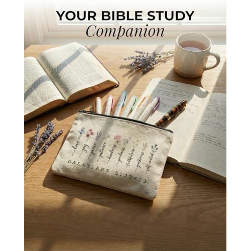 Fruit of the Spirit Cosmetic Bag 12 Pack - Christian Gifts for Women Bulk Church Retreat Favors - Durable Canvas Bible Study Pouch with Zipper - 8.4 x 5.5 Inches