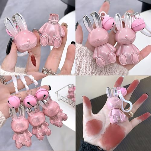 3 Colors Matte Liquid Lipstick, Cute Rabbit Key Chain Lip Gloss, Lightweight Matte Finish Lip Stain Full Coverage Korean Makeup for Girls£¨#1,#5,#6£©