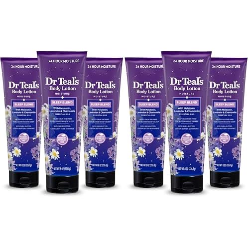 Dr Teal's Sleep Body Lotion,24-Hour Moisture,with Melatonin,Lavender & Chamomile Essential Oils,8 fl oz,(Pack of 6)