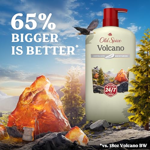 Old Spice Cleansing Body Wash for Men, 24/7 Shower Fresh with Lasting Scent, Exfoliate & Moisture, Gentle on Skin, Vitamin B3, Volcano with Dark Cedar + Amber Scent, 30 oz