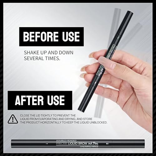 NinjaTiger Eyebrow Pencil Brow Pen - 2-Pack 2-IN-1 Dual-Ended Eye Brow Pencils 2-Fork-Tip Microblading Eyebrow Pen for Women Waterproof Eyebrow Pen with Brow Brushes Dark Brown £¦ Black Brown