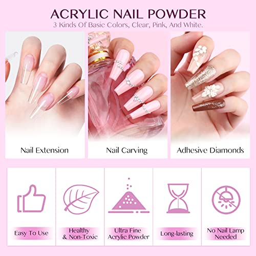 SAVILAND Acrylic Nail Kit with Drill - 0.5Oz Clear/White/Pink Acrylic Powder and Liquid Set Nail Drill with Brushes Tool Kit for Nails Extension Home DIY & Salon