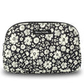 Bella Taylor Large Quilted Cotton Makeup Pouch for Women, Travel Cosmetic Bag, Quilted Cotton Bicolor Floral Black and Cream
