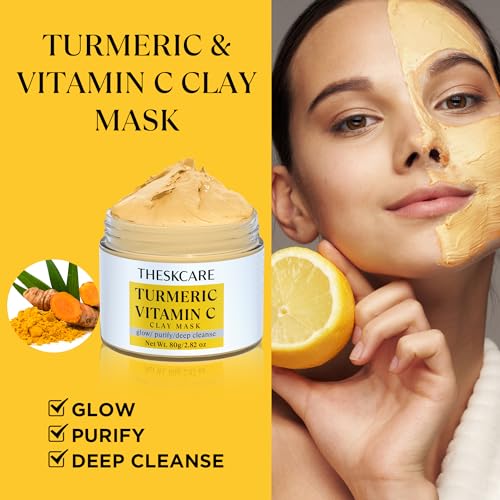 3 PCS Clay Mask Set, Turmeric Vitamin C Clay Mask, Dead Sea Mud Mask, Green Tea Mask, Facial Mask for Oil Control, Deep Cleaning, and Radiant Skin, 240g, 2.82 OZ each