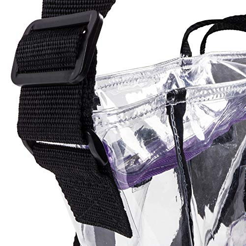 SHANY Clear Toiletry and Makeup Carry-On Travel Bag ? Large Multiple Handle, Two-Tone Tote with Purple Front Zippered Pocket