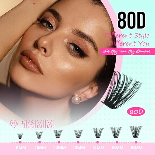 Wispy Lash Extension Kit 238Pcs Lash Clusters Kit Eyelash Extensions 9-16MM Individual Lashes Extensions with Bond and Seal Remover Tweezers DIY at Home by FADVAN (80D, 0.07D, 9-16mm)
