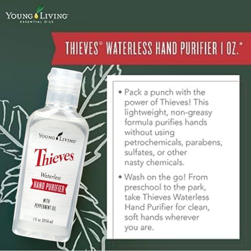 Young Living Thieves Waterless Hand Purifier with Peppermint Oil | 1 oz | Convenient, Refreshing, and Gentle Cleanser for Soft Hands | 6 Pack