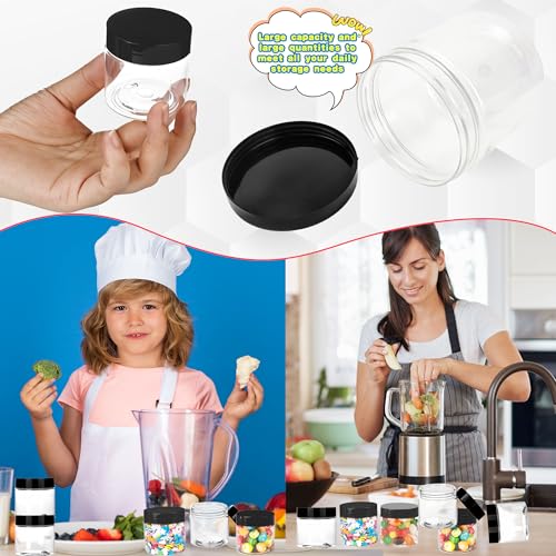 60 pcs 2 oz Clear Plastic Round Jars with Black Lids Empty Small Plastic Jars Wide-Mouth Cosmetic Storage Containers for Makeup Cream Scrubs Kitchen Food Storage