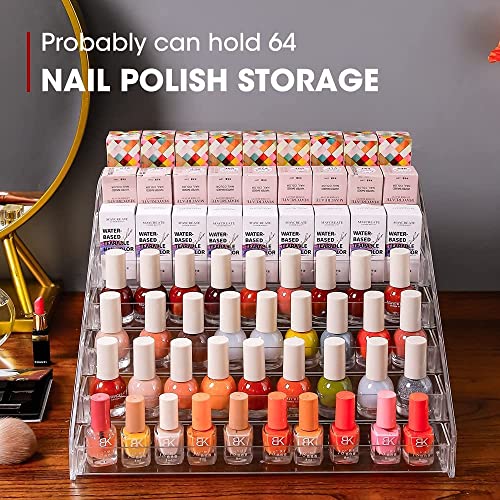 Nail Polish Organizer 84 Bottles of 7 Layers Sunglass Organizer Acrylic Display Rack Eyeglasses Storage Essential Oils Holder Makeup Organizer No Tool Needed Assembly, Clear (2 Pack)