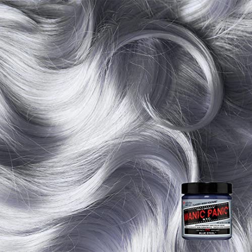 MANIC PANIC Classic Blue Steel Semi Permanent Hair Color - Cool Silver Hair Dye for Women & Men That Lasts 4-6 Weeks - Vegan, Ammonia & Cruelty-Free - Create & Mix Custom Shades (4oz / 3pk)