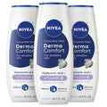 NIVEA Derma Comfort Caring Body Wash for Sensitive Skin, Body Wash with Hyaluronic Acid and Vitamin E, 16.9 Fl Oz Bottle, Pack of 3