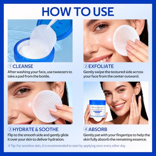 dewyhour Cleansing Face Pads, Gentle Exfoliation Toner Pads for Face with AHA & BHA ? Korean Skin Care Moisturizing Dual-Sided Textured Pad Sensitive Skin