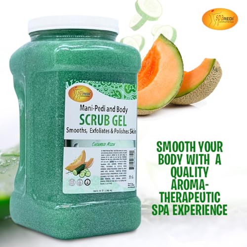 SPA REDI ? Exfoliating Scrub Pumice Gel, Cucumber Melon, 128 Oz - Manicure, Pedicure and Body Exfoliator Infused with Hyaluronic Acid, Amino Acids, Panthenol and Comfrey Extract