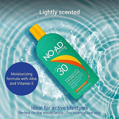 NO-AD SPF 30 Sunscreen Lotion | Broad Spectrum UVA/UVB Protection Water Resistant | Octinoxate & Oxybenzone Free with moisturizing Vitamin E and Aloe 16oz