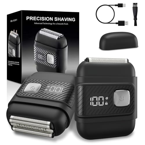 Electric Foil Shavers for Men: Mini Electric Razor for Beard/Face with 3 Floating Blades & LED Display, Cordless Face Shaver with IPX6 Waterproof Wet/Dry, USB-C Fast Chage & Travel Lock, Carbon Black