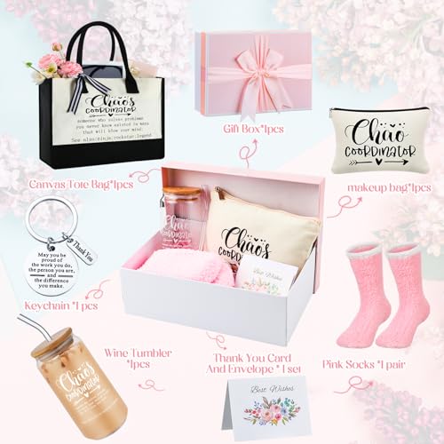 Paterr 7 Pcs Coworker Gifts for Women Thank You Gifts Include Tote Bag Makeup Bag 18oz Cup Socks Keychain Thank You Card and Box for Coworker Nurse Wife