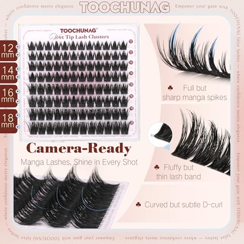 TOOCHUNAG Anime Lash Clusters 12-20mm Manga Eyelash Clusters Volume Cluster Eyelash Extensions D Curly Lashes Clusters DIY Lash Extensions Wispy Individual Lashes