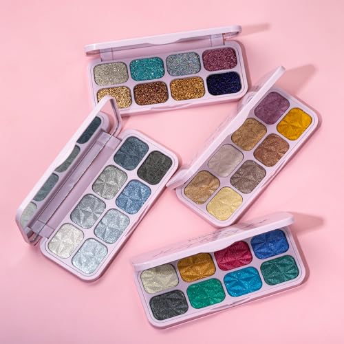 8-Color Eyeshadow Palette, Platinum Crystal Cool, Silver Gray Metallic Shimmer Shades, Long-Lasting Waterproof Formula, Smooth Blendable Eye Makeup for Elegant & Cool Tone Looks