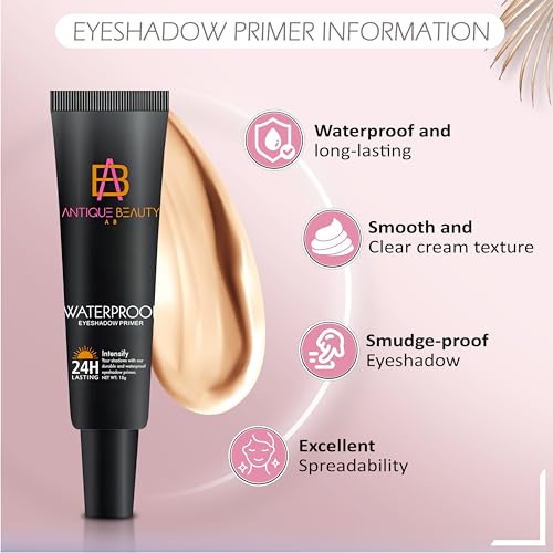 Waterproof Eyeshadow Primer for Oily Eyelids ? 24H Long Lasting, Smudge-Proof Eye Primer Base for All Skin Tones ? Antique Beauty (15 g)
