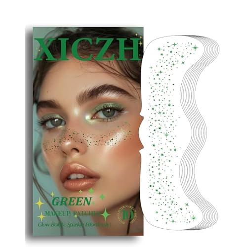 Face Glitter, Green Temporary Face Tattoos Stickers, Body Face Glitter for Women Girls, Green Freckles for St Patrick's Day Country Concerts Singer Festival Rave Accessories (Green - 10 pcs)