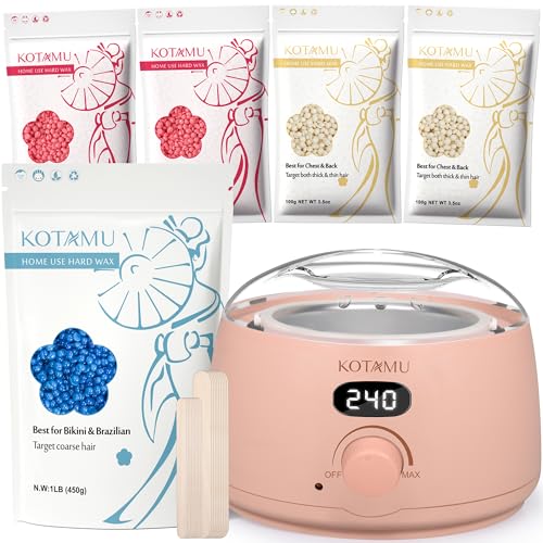 KOTAMU Waxing Kit Pink Digital for Women Men At-Home Hair Removal with 1LB Coarse Hair Formula Blue Wax Beads, Target at Bikini, Brazilian, Face, Underarms, Chest