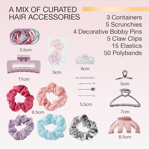 Scunci by Conair 82 piece hair accessory kit - hair accessories for women - claw clips - includes stackable storage