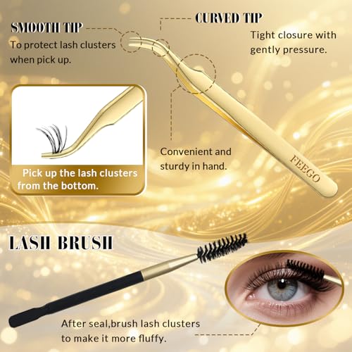 FEEGO Charming Kits 30D+40D D Fluffy Eyelash Extensions Kit, 280pcs Lash Clusters Wispy 9-16mm Applicator for Beginners, Individual Lashes, Lash Bond, Seal Glue, Remover (3040D Charming Kit)