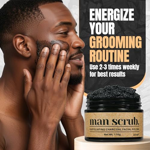 Men¡¯s Charcoal Exfoliating Face Scrub ? Gritty Facial Cleanser With Pumice & Sugar - For Blackheads, Oil Control, Acne, Rough Skin, Clogged Pores & Post-Shave Bumps